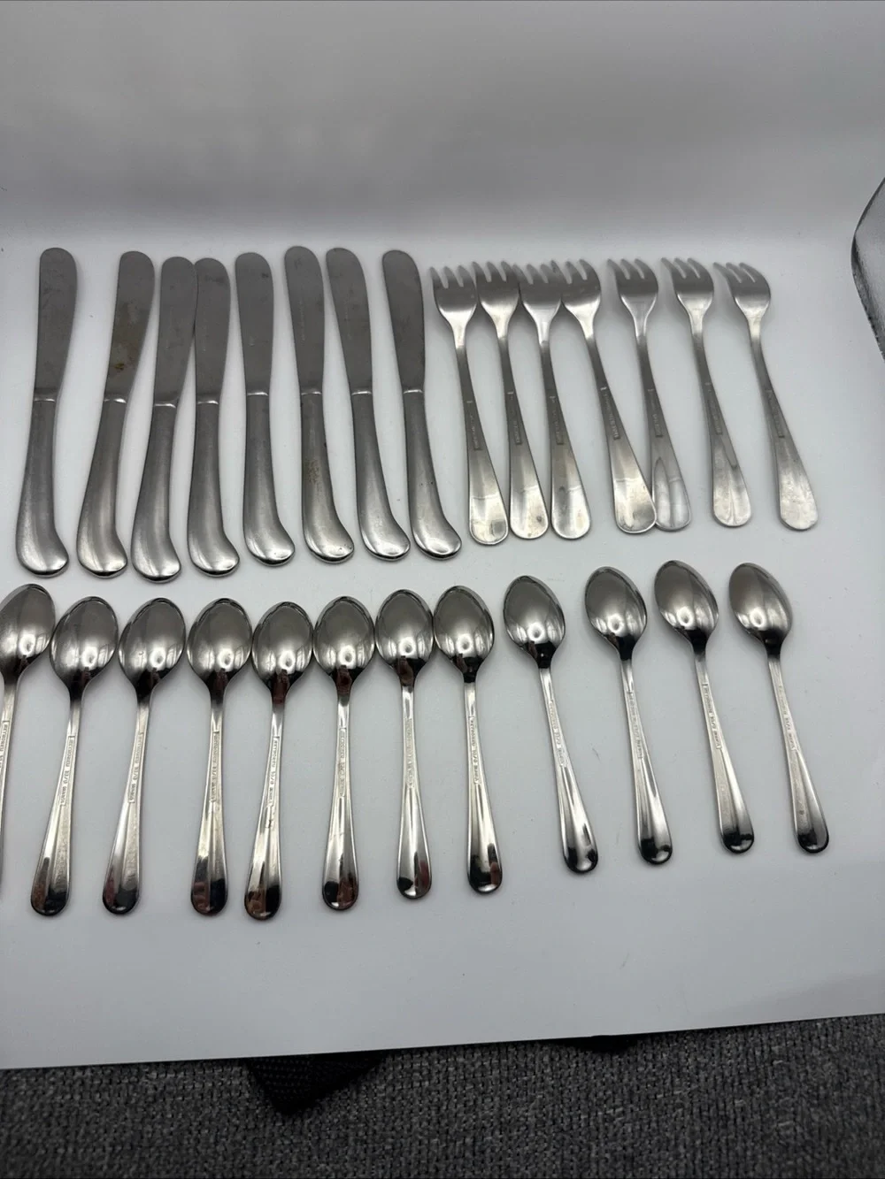 (27) Retroneu JAMESTOWN Stainless Cocktail Forks Demitasse Spoons Butter Knives